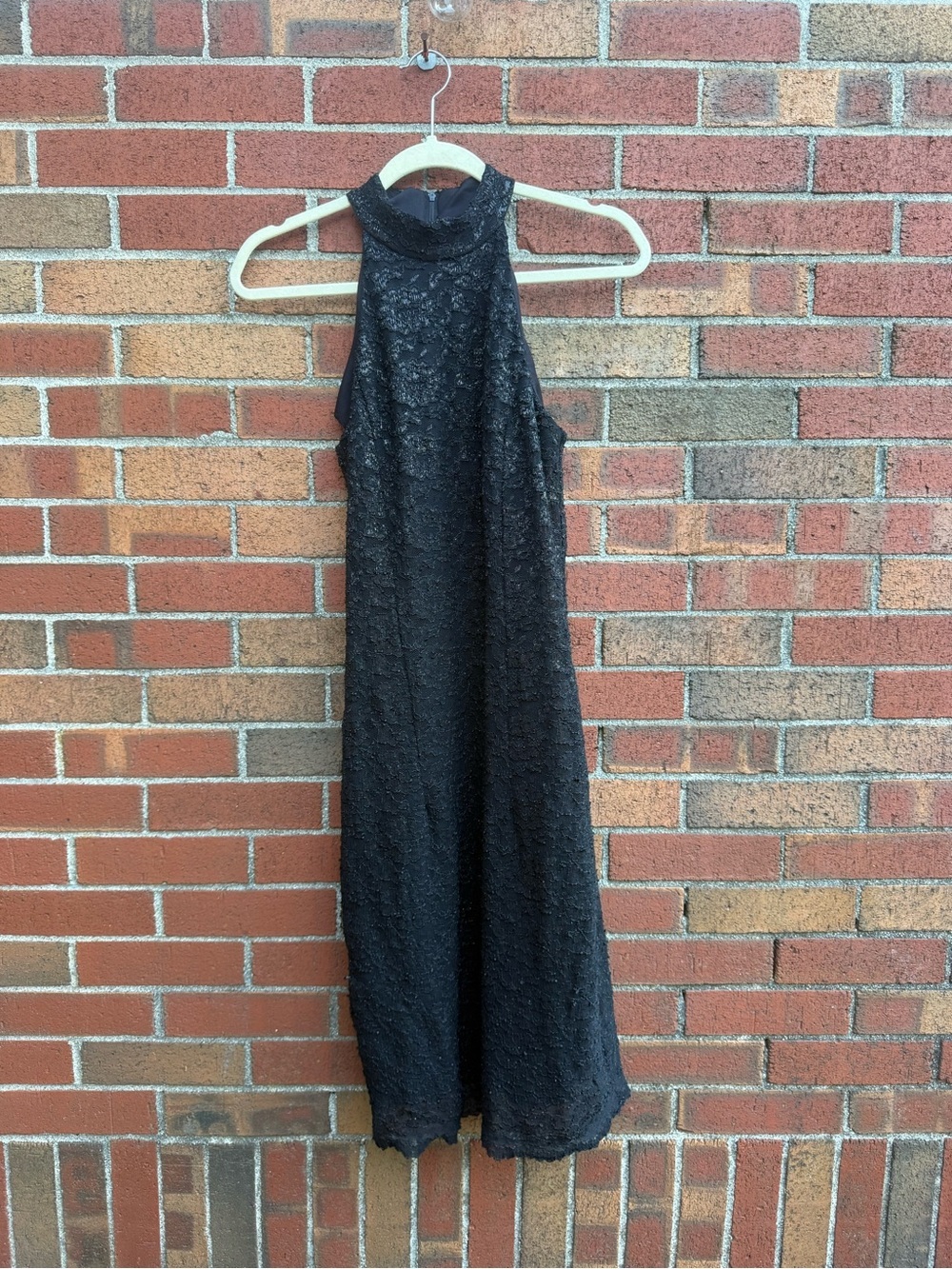 Jessica Howard Black Lace Metallic Cocktail Dress Size 8 High Neck Sleeveless